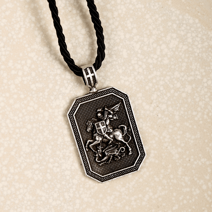 Christianartworkshop Collier de prière de protection avec pendentif Saint Georges et le Dragon de style classique - Argent - image 6