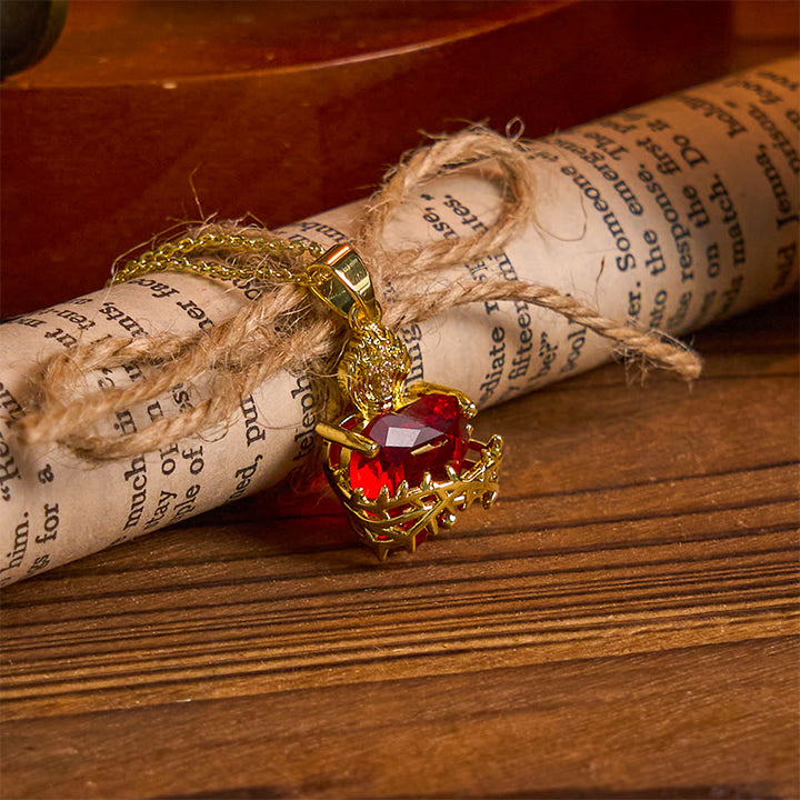 Christianartworkshop Collier pendentif Sacré-Cœur de Jésus en pierres précieuses rouges de style moderne - image 9