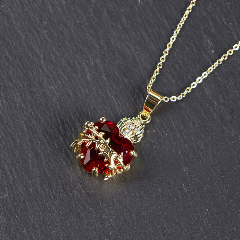 Christianartworkshop LA FOI COMME ARMURE : Collier pendentif Cœur Sacré de Jésus en pierres précieuses rouges - image 8