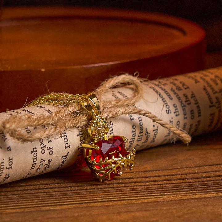 Christianartworkshop Collier pendentif Sacré-Cœur de Jésus en pierres précieuses rouges de style moderne - image 6