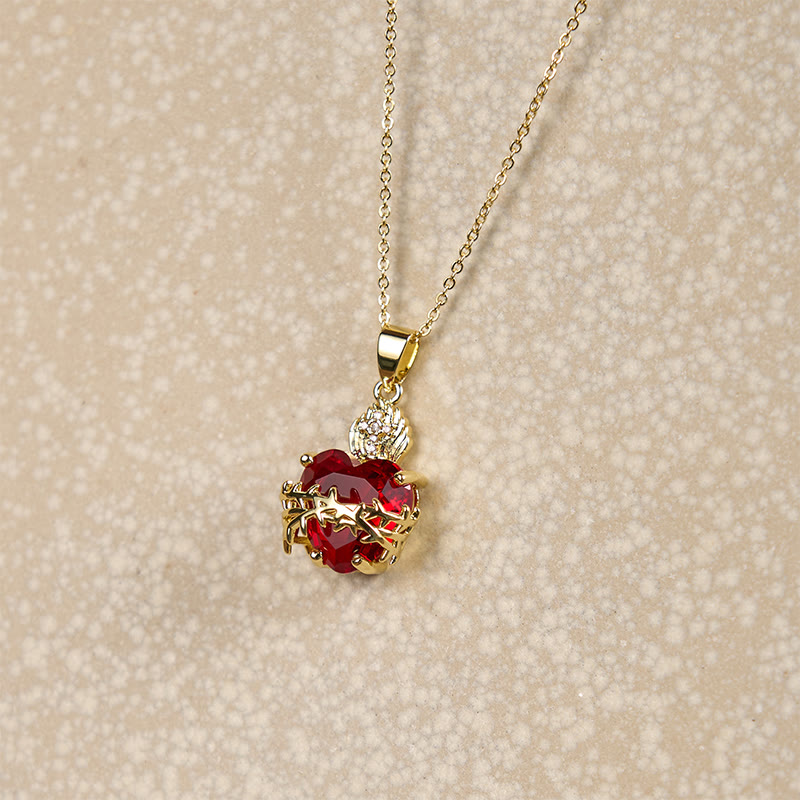 Christianartworkshop Collier pendentif Sacré-Cœur de Jésus en pierres précieuses rouges de style moderne - image 8