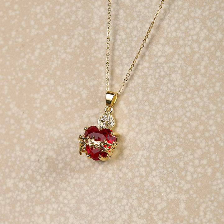 Christianartworkshop Collier pendentif Sacré-Cœur de Jésus en pierres précieuses rouges de style moderne - image 8