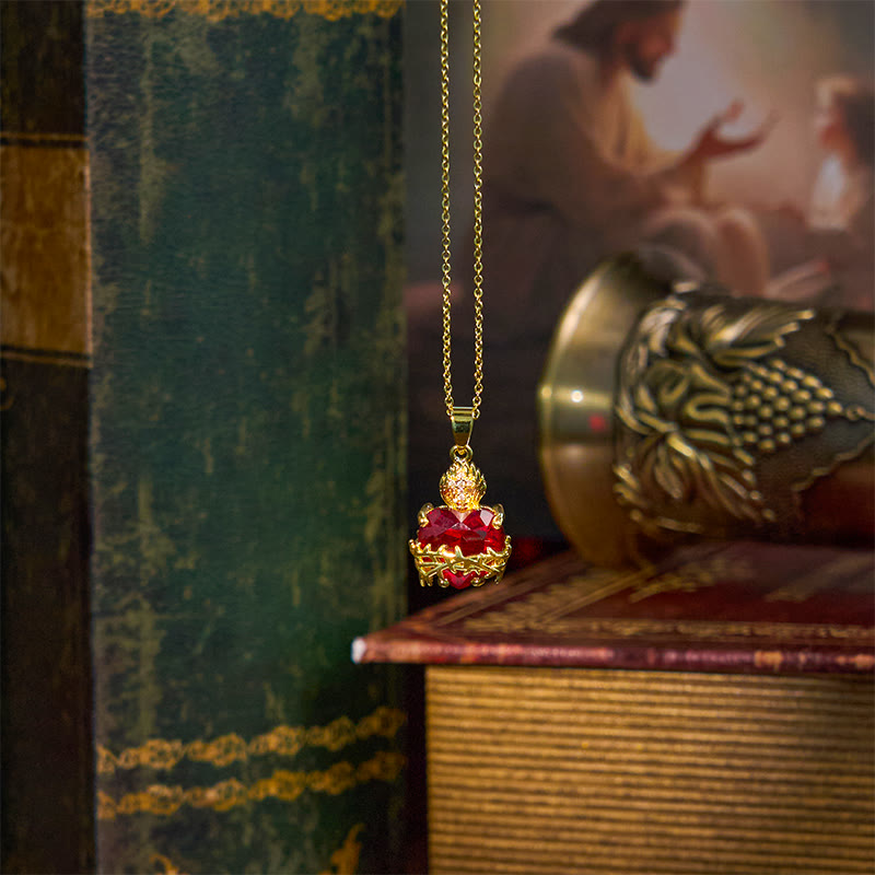 Christianartworkshop Collier pendentif Sacré-Cœur de Jésus en pierres précieuses rouges de style moderne - image 5