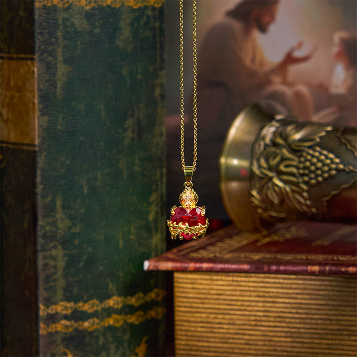 Christianartworkshop Collier pendentif Sacré-Cœur de Jésus en pierres précieuses rouges de style moderne - image 5