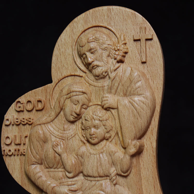 Christianartworkshop Statue de la Sainte Famille en bois de style classique, ornement de bureau - image 1