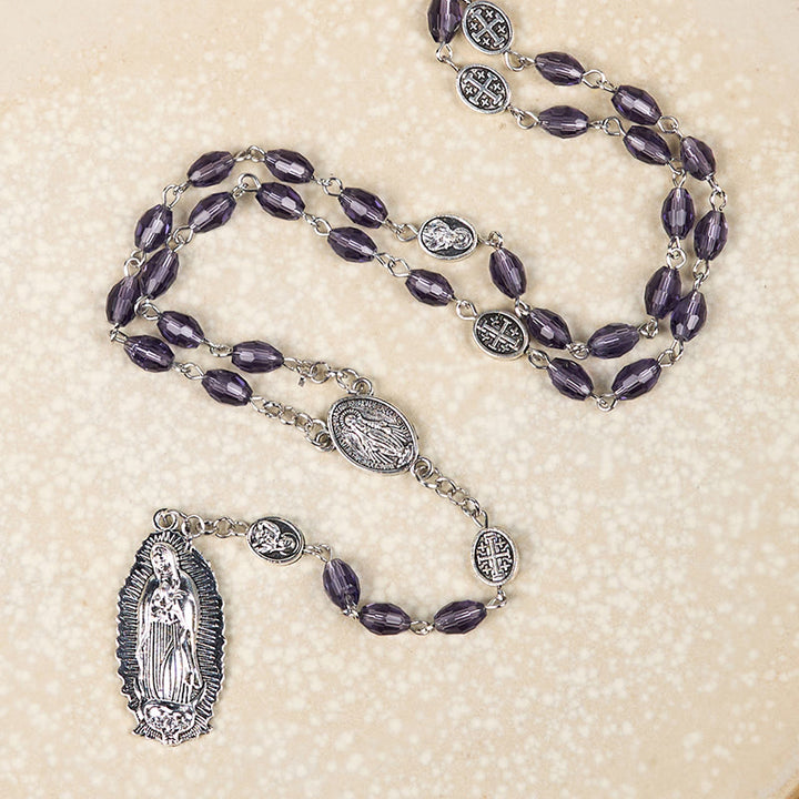 Christianartworkshop Chapelet avec médaille miraculeuse et Notre-Dame de Guadalupe, en alliage de cristal ovale violet 6*8 mm, chaîne - image 2