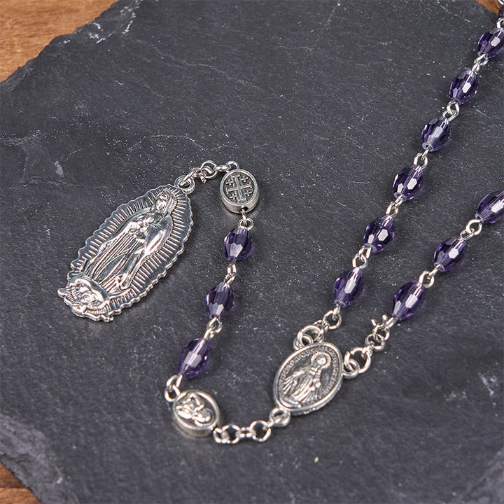 Christianartworkshop Chapelet avec médaille miraculeuse et Notre-Dame de Guadalupe, en alliage de cristal ovale violet 6*8 mm, chaîne - image 6