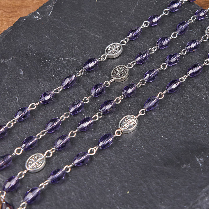 Christianartworkshop Chapelet avec médaille miraculeuse et Notre-Dame de Guadalupe, en alliage de cristal ovale violet 6*8 mm, chaîne - image 5