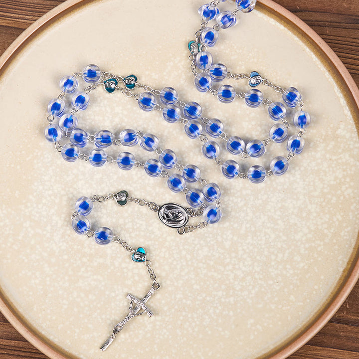 Christianartworkshop Chapelet en alliage acrylique bleu avec motif polyédrique de 10 mm et crucifix - Bleu - image 0