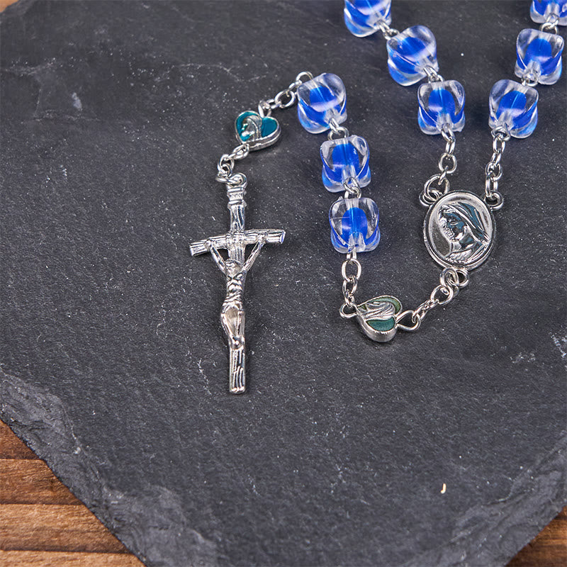 Christianartworkshop Chapelet en alliage acrylique bleu avec motif polyédrique de 10 mm et crucifix - image 5