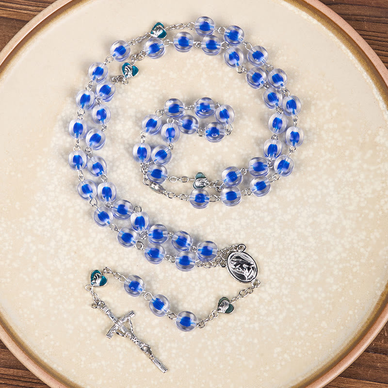 Christianartworkshop Chapelet en alliage acrylique bleu avec motif polyédrique de 10 mm et crucifix - image 4
