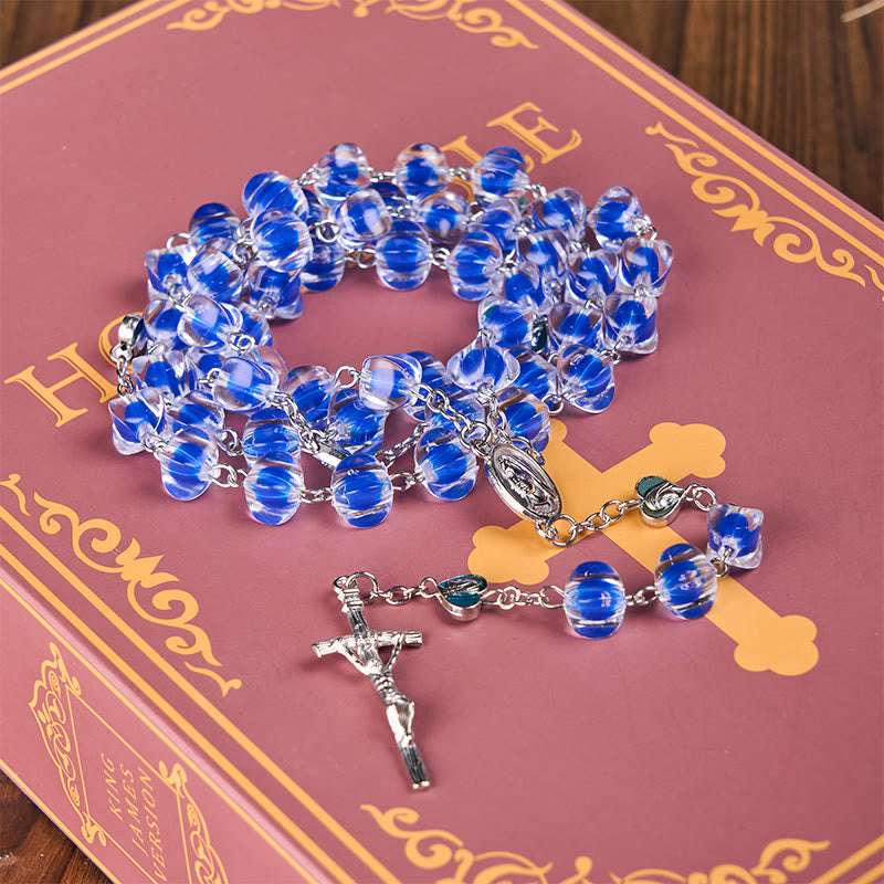 Christianartworkshop Chapelet en alliage acrylique bleu avec motif polyédrique de 10 mm et crucifix - image 3
