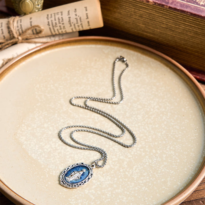 Christianartworkshop Collier pendentif classique en émail représentant une médaille miraculeuse sacrée en relief - image 3