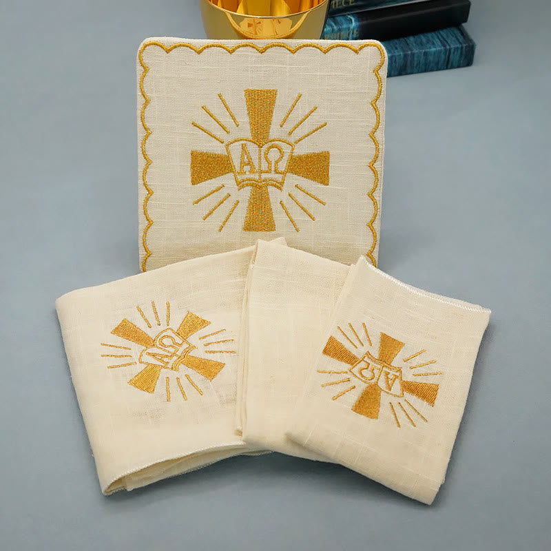 Christianartworkshop Ensemble de linge d'autel en forme de croix dorée brillante de style classique - image 1