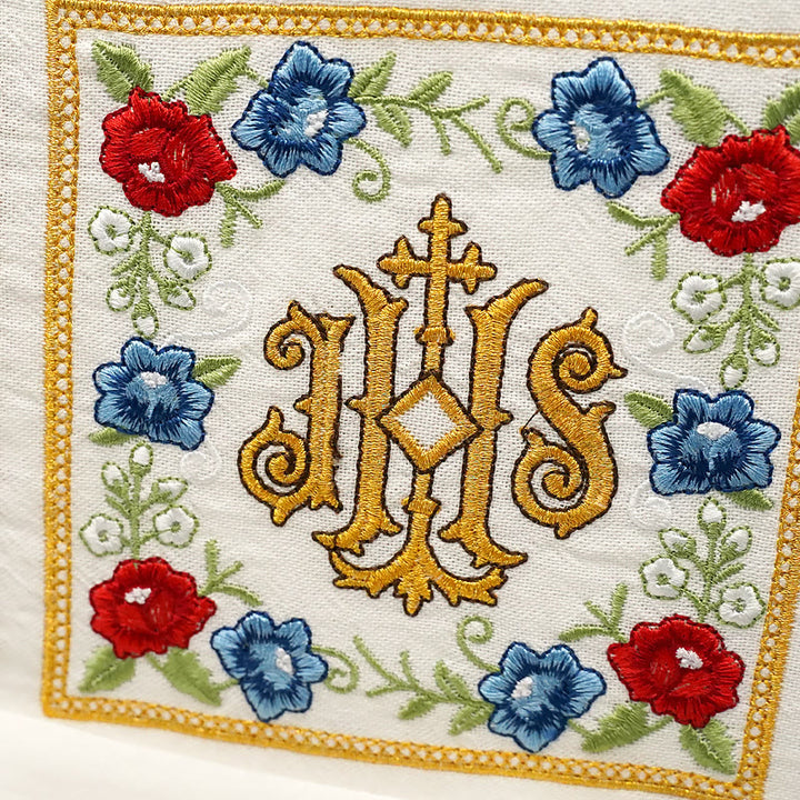 Christianartworkshop Ensemble de linge d'autel de style classique, orné de motifs floraux sacrés IHS. - image 8
