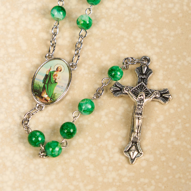 Christianartworkshop Chapelet en alliage de verre vert rond de 8 mm avec croix et pendentif Saint Jude - image 5