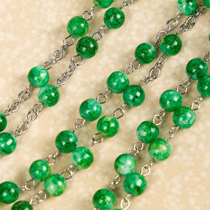 Christianartworkshop Chapelet en alliage de verre vert rond de 8 mm avec croix et pendentif Saint Jude - image 4