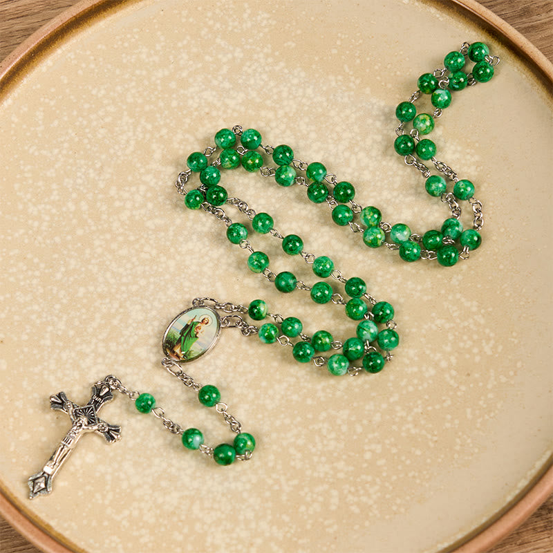 Christianartworkshop Chapelet en alliage de verre vert rond de 8 mm avec croix et pendentif Saint Jude - image 3