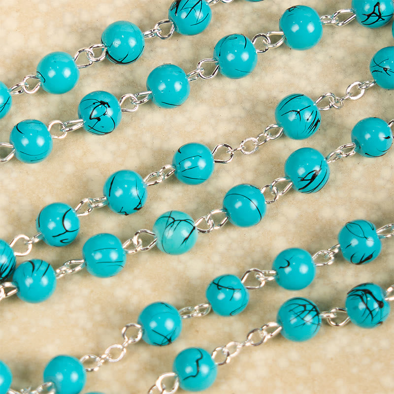 Christianartworkshop Chapelet Notre-Dame d'Aparecida et crucifix en verre vert rond de 8 mm, chaîne en alliage - image 5