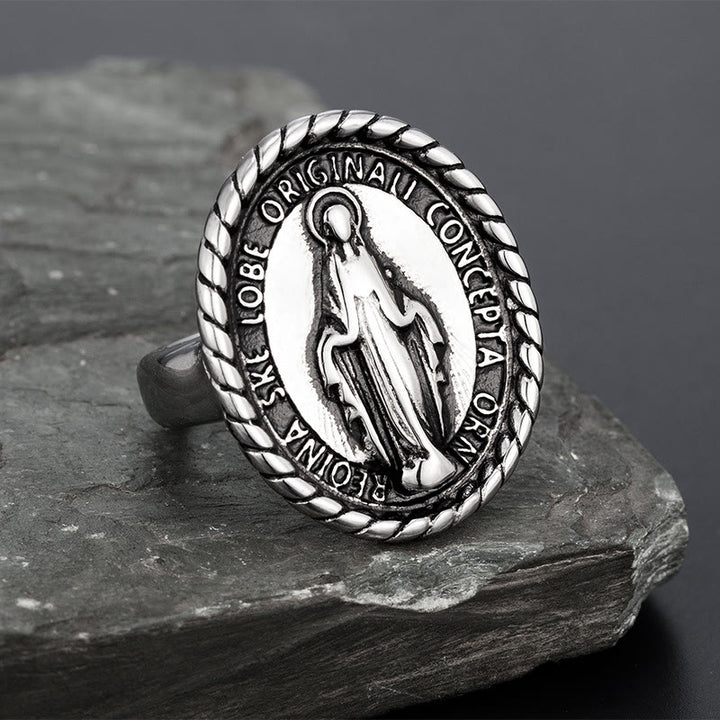 Bague de bénédiction médaillon Vierge Marie style classique de Christianartworkshop - Argent - US 12 - image 2