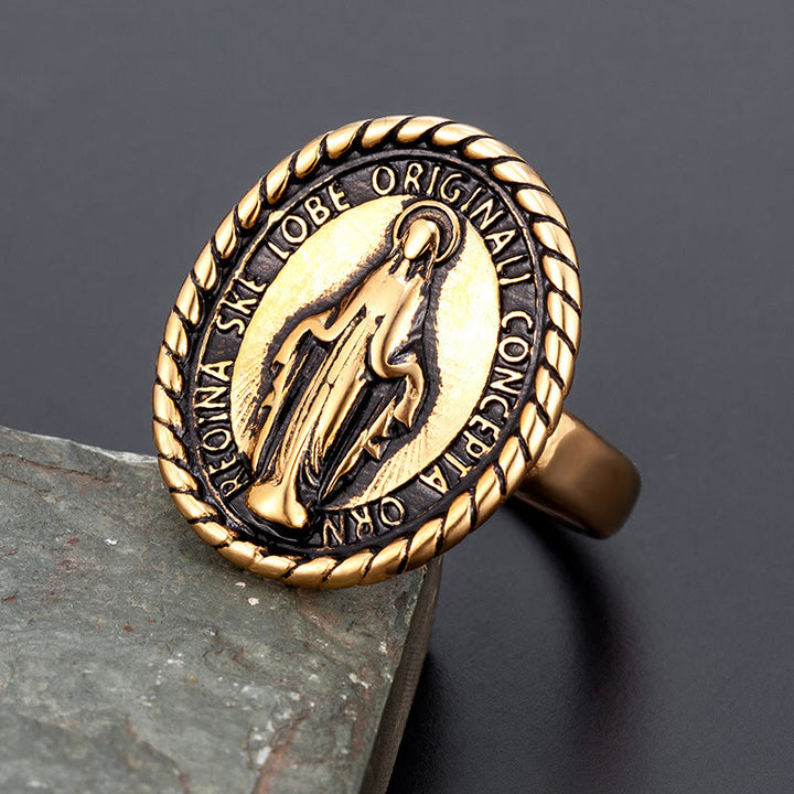 Bague de bénédiction médaillon Vierge Marie style classique de Christianartworkshop - Or - US 12 - image 1