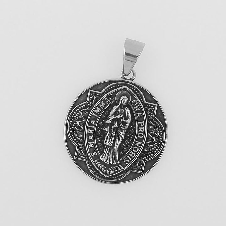 Christianartworkshop Collier pendentif rond style rétro avec motif Notre-Dame de la Vierge Marie - image 2