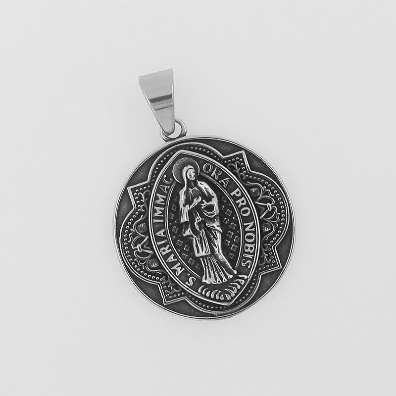 Christianartworkshop Collier pendentif rond style rétro avec motif Notre-Dame de la Vierge Marie - image 1