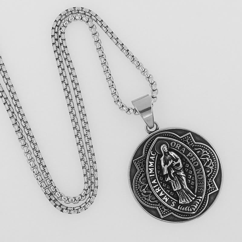 Christianartworkshop Collier pendentif rond style rétro avec motif Notre-Dame de la Vierge Marie - Notre Dame - image 0