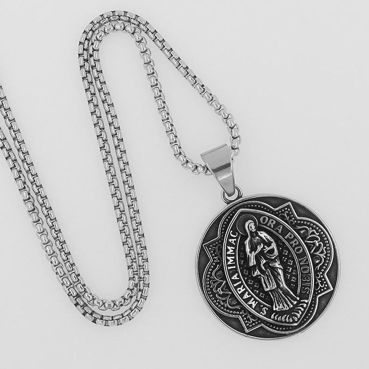 Christianartworkshop Collier pendentif rond style rétro avec motif Notre-Dame de la Vierge Marie - Notre Dame - image 0