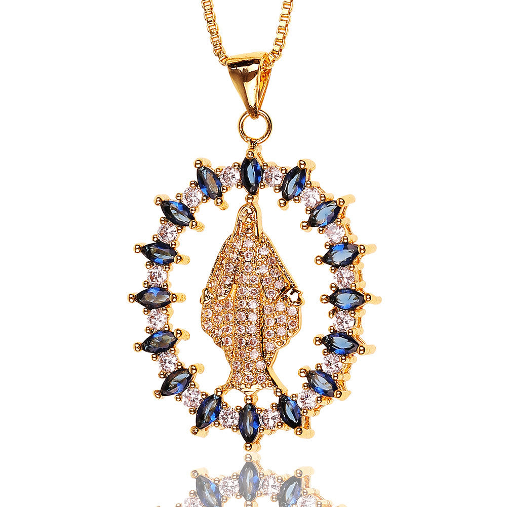 Christianartworkshop Collier pendentif de luxe orné de pierres précieuses et de la médaille miraculeuse de Notre-Dame - image 4