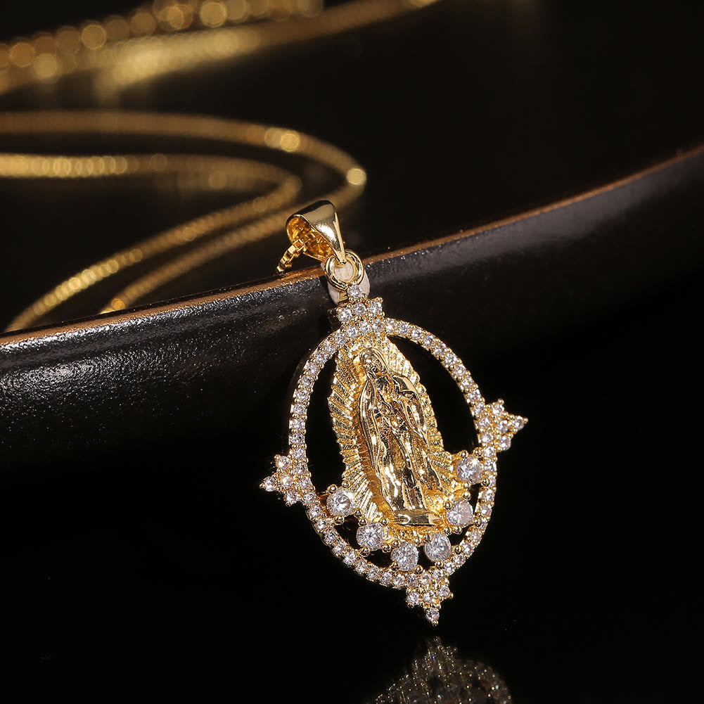 Christianartworkshop Collier pendentif de luxe orné de pierres précieuses représentant Notre-Dame de Guadalupe - image 1