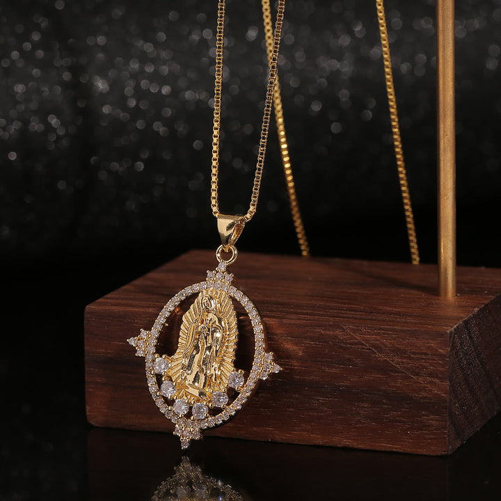 Christianartworkshop Collier pendentif de luxe orné de pierres précieuses représentant Notre-Dame de Guadalupe - Notre Dame - image 0