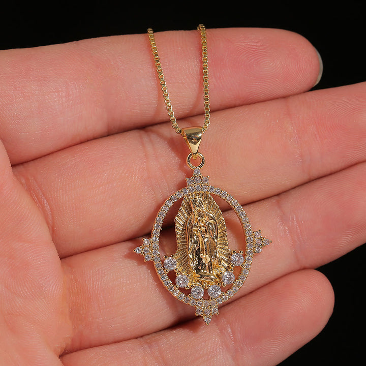 Christianartworkshop Collier pendentif de luxe orné de pierres précieuses représentant Notre-Dame de Guadalupe - image 3