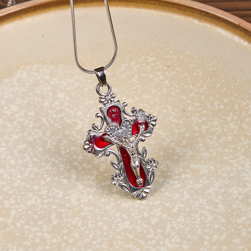 Christianartworkshop Collier pendentif croix de Jésus style classique 4 couleurs - Rouge - image 0