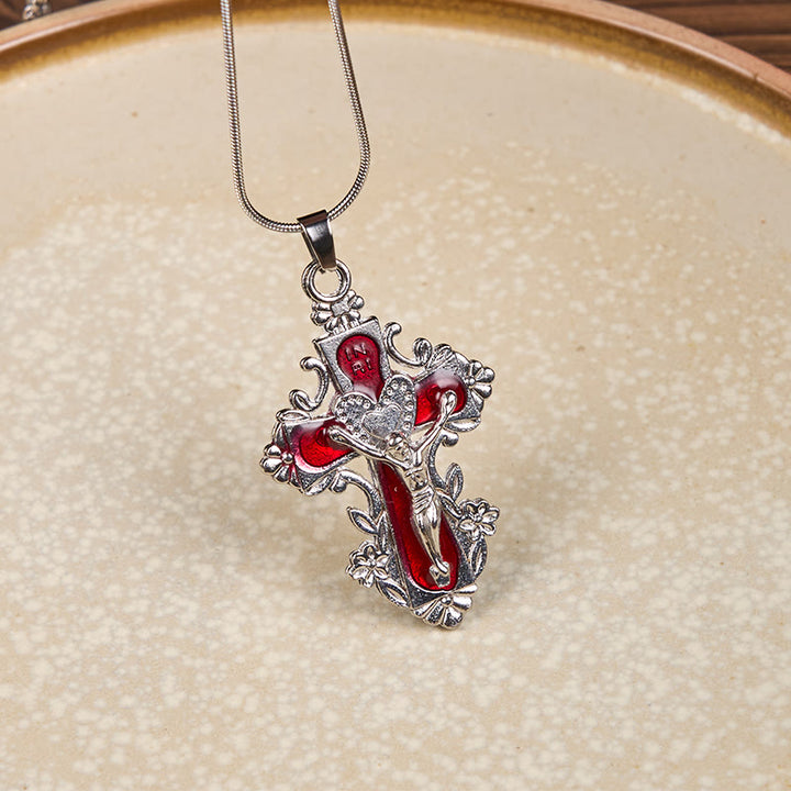 Christianartworkshop Collier pendentif croix de Jésus style classique 4 couleurs - Rouge - image 0