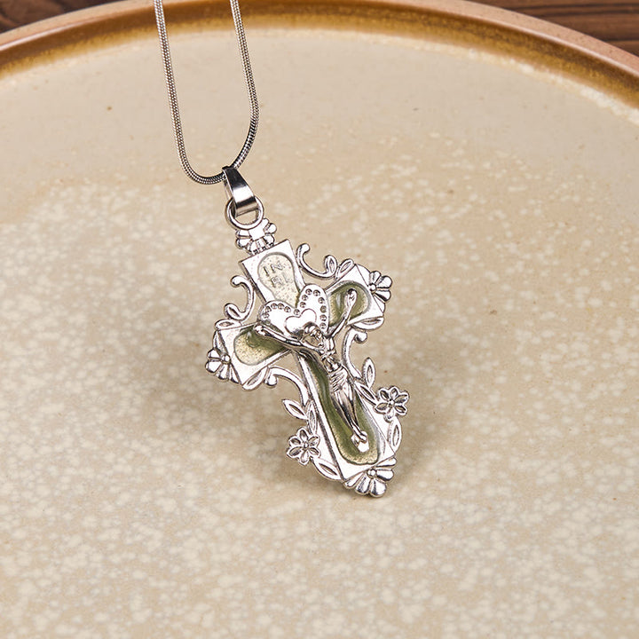 Christianartworkshop Collier pendentif croix de Jésus style classique 4 couleurs - Vert clair - image 3
