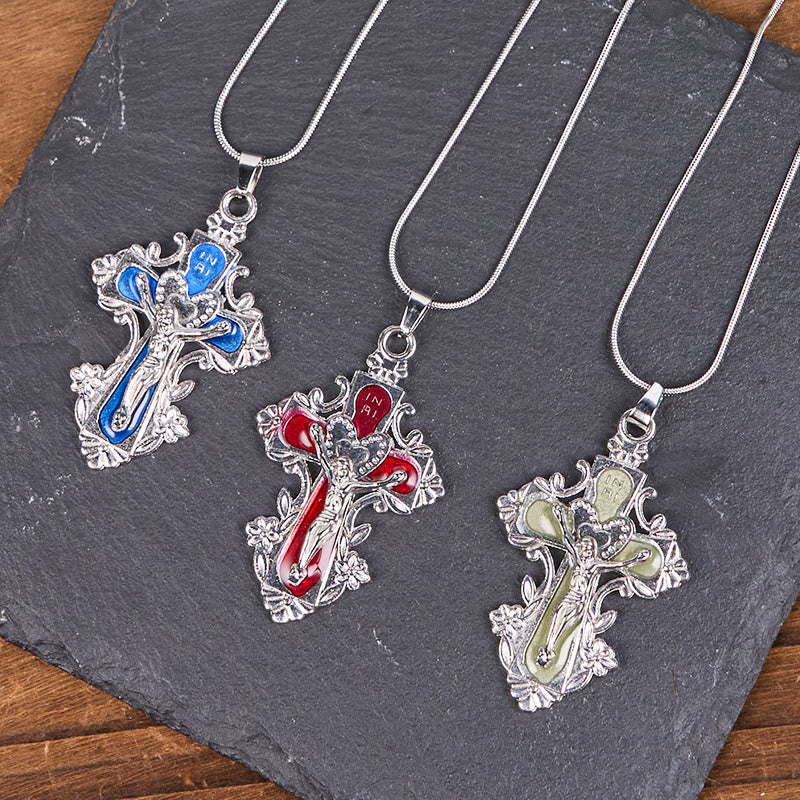 Christianartworkshop Collier pendentif croix de Jésus style classique 4 couleurs - image 1