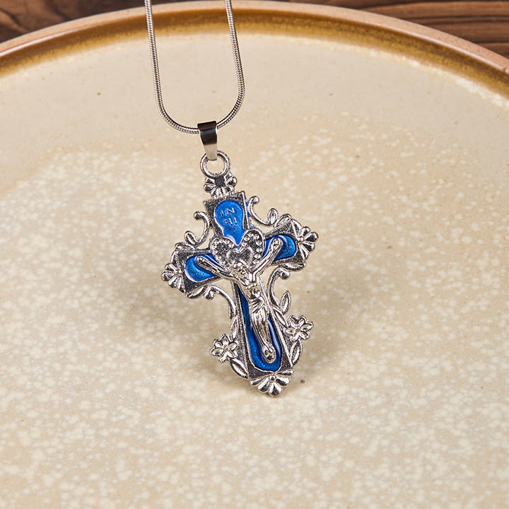 Christianartworkshop Collier pendentif croix de Jésus style classique 4 couleurs - Bleu - image 2