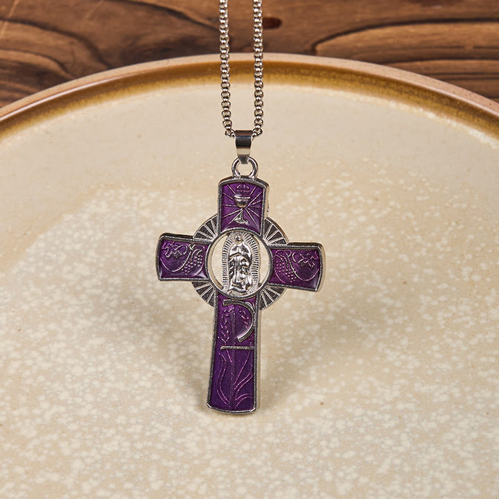 Christianartworkshop Collier pendentif croix de la Vierge Marie Notre-Dame de Guadalupe, 6 couleurs - Violet - image 2