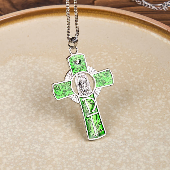 Christianartworkshop Collier pendentif croix de la Vierge Marie Notre-Dame de Guadalupe, 6 couleurs - Vert - image 1