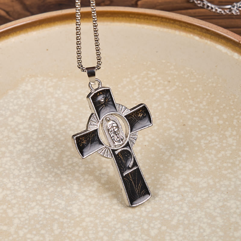 Christianartworkshop Collier pendentif croix de la Vierge Marie Notre-Dame de Guadalupe, 6 couleurs - Noir - image 3