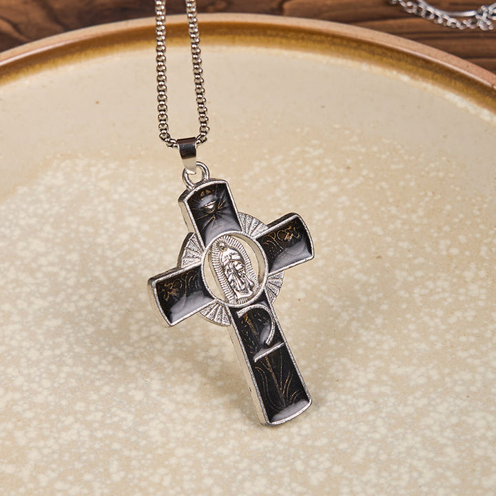 Christianartworkshop Collier pendentif croix de la Vierge Marie Notre-Dame de Guadalupe, 6 couleurs - Noir - image 3