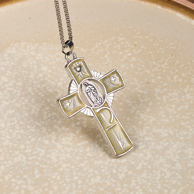 Christianartworkshop Collier pendentif croix de la Vierge Marie Notre-Dame de Guadalupe, 6 couleurs - Kaki - image 4