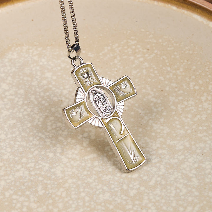 Christianartworkshop Collier pendentif croix de la Vierge Marie Notre-Dame de Guadalupe, 6 couleurs - Kaki - image 4