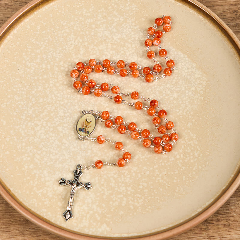 Christianartworkshop Chapelet en alliage de verre orange rond de 8 mm avec crucifix et Sainte Communion - image 3