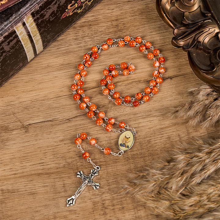 Christianartworkshop Chapelet en alliage de verre orange rond de 8 mm avec crucifix et Sainte Communion - image 2
