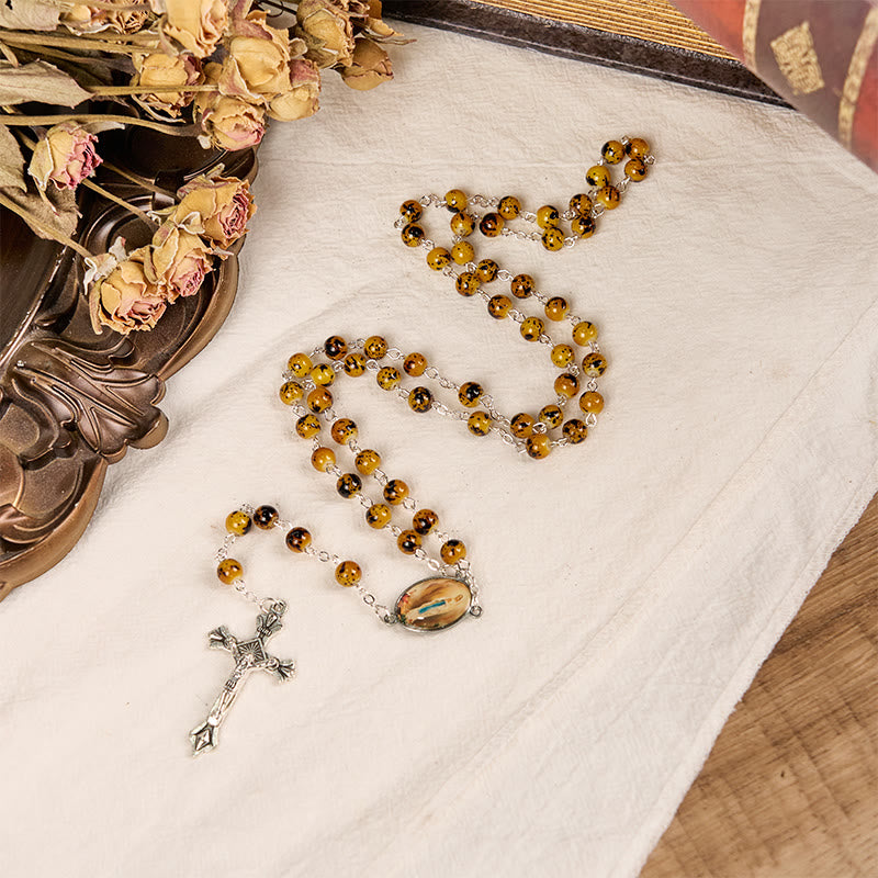 Christianartworkshop Chapelet en alliage avec pierre ronde de 8 mm et crucifix, orné de notre Vierge de Fatima. - image 3