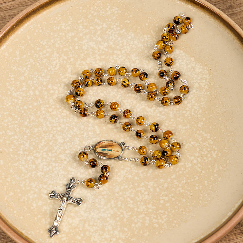 Christianartworkshop Chapelet en alliage avec pierre ronde de 8 mm et crucifix, orné de notre Vierge de Fatima. - Yeux de tigre - image 0