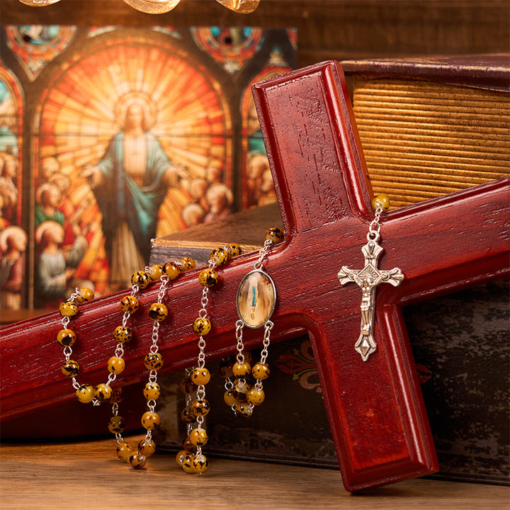 Christianartworkshop Chapelet en alliage avec pierre ronde de 8 mm et crucifix, orné de notre Vierge de Fatima. - image 1