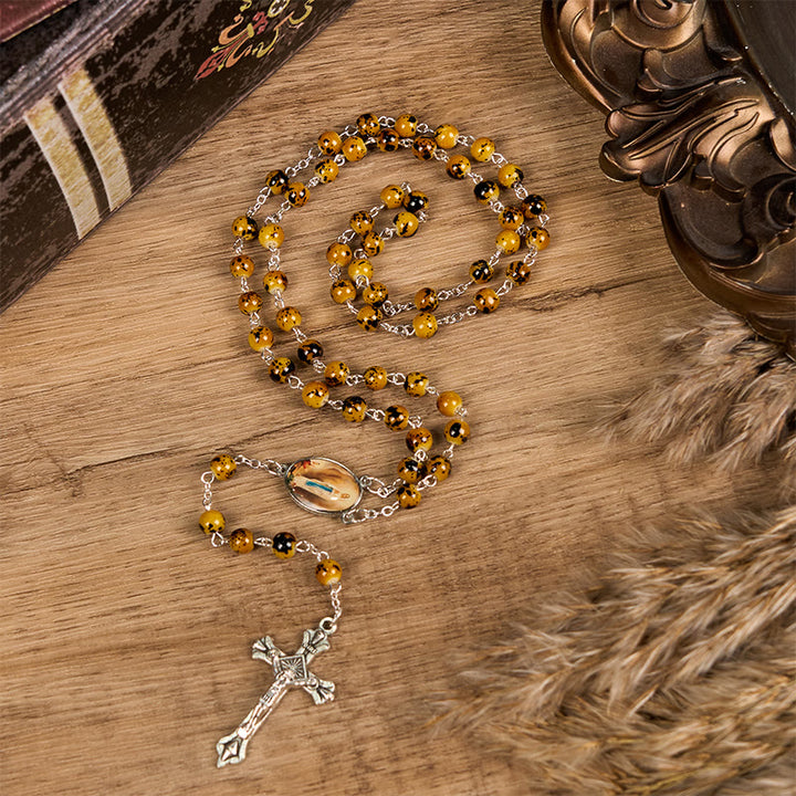 Christianartworkshop Chapelet en alliage avec pierre ronde de 8 mm et crucifix, orné de notre Vierge de Fatima. - image 2